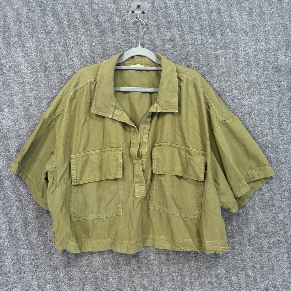 Pilcro Shirt Women 2X Green Short Sleeve Utility Pullover Blouse Plus Size